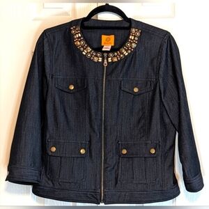 5/$25 Ruby Rd. Black Jean Jacket with Embellished Neckline